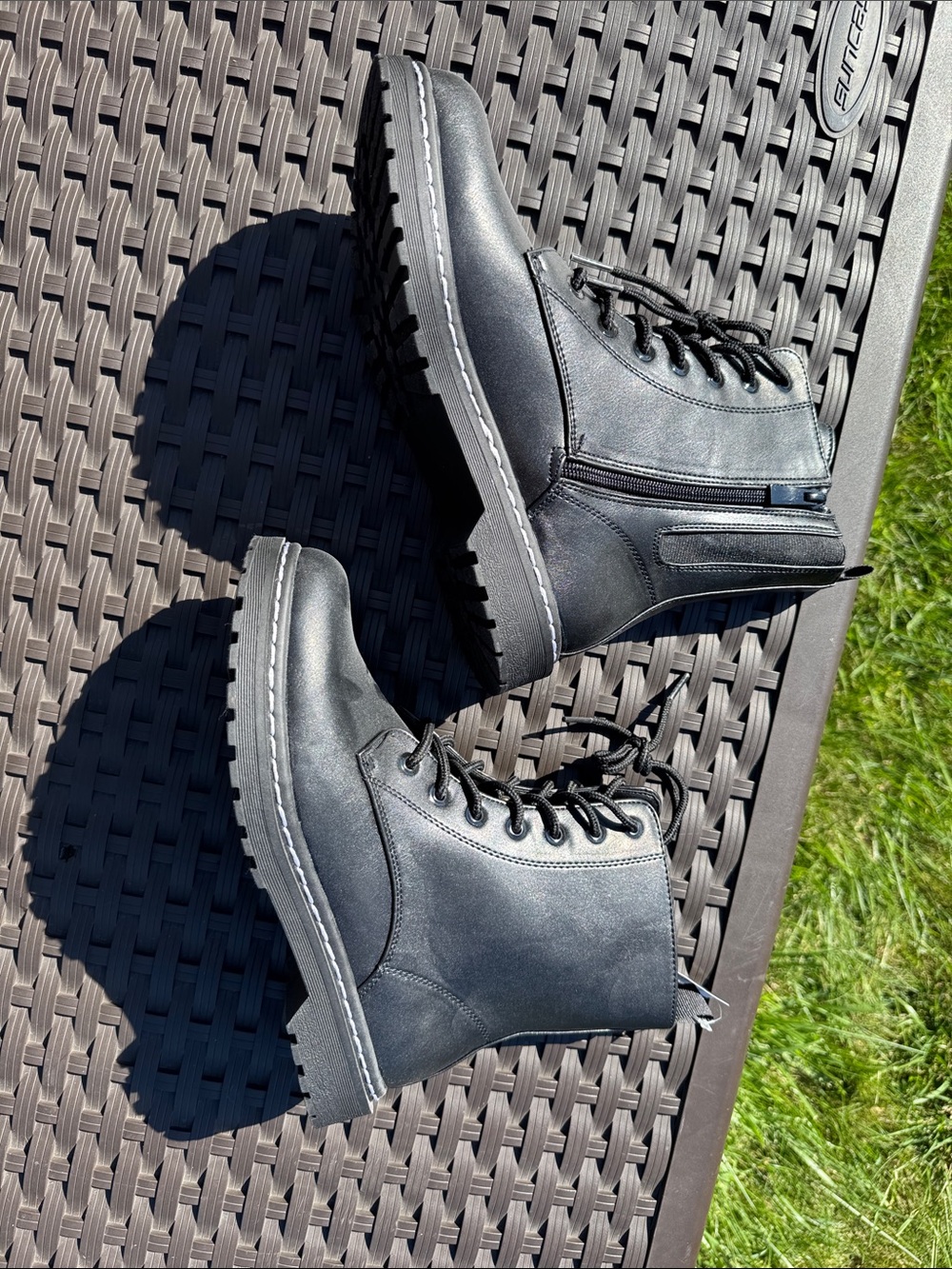 Black Lace-Up Combat Boots - Picture 2 of 5